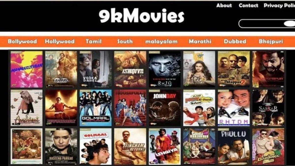 9kmovies website showcasing free movie downloads and streaming options.